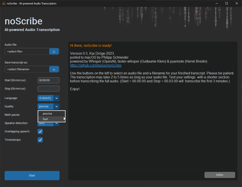 Screenshot for the quality setting