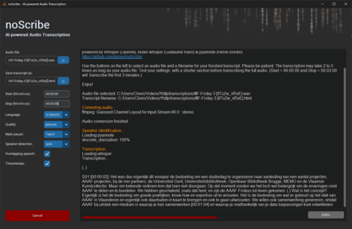 noScribe est en train de transcrire.