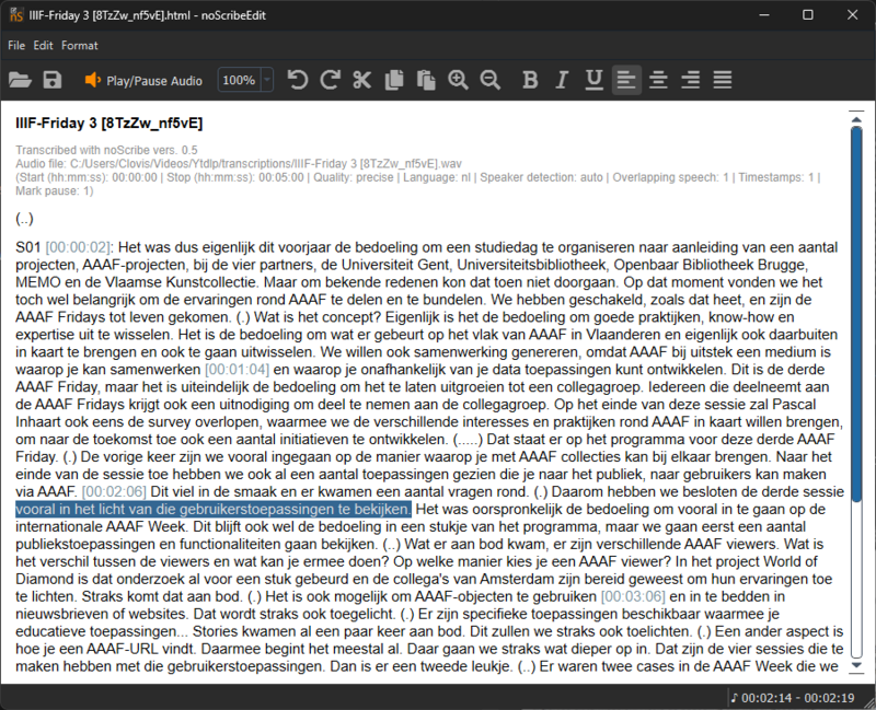 Corriger la transcription dans noScribe Editor.