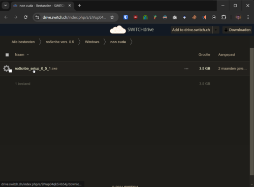Capture d'écran de l'emplacement en ligne de noScribe pour les ordinateurs sans GPU dédié