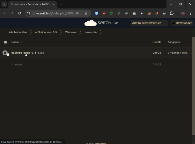 Capture d'écran de l'emplacement en ligne de noScribe pour les ordinateurs sans GPU dédié
