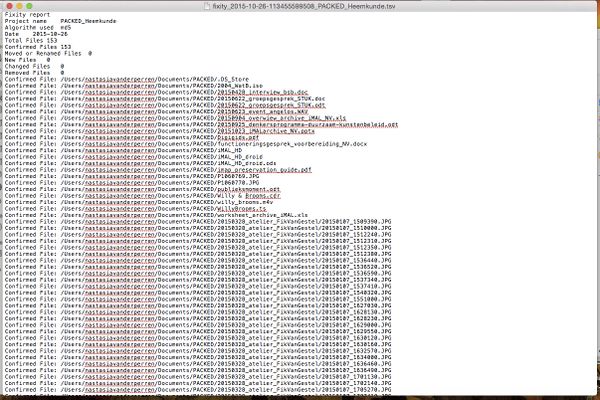 Een TSV-bestand met alle gecontroleerde bestanden. Er zijn geen corrupte bestanden