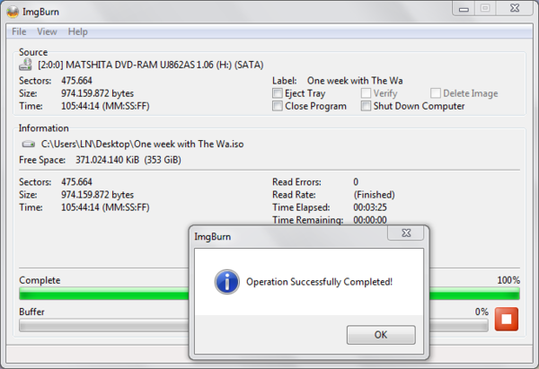 Na een aantal minuten zal het bericht verschijnen dat de operatie succesvol beëindigd werd.