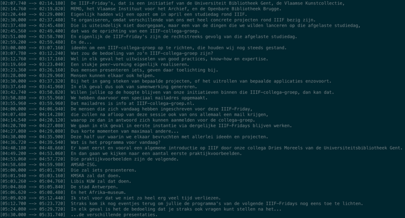 Screenshot of an automatic transcription in Whisper.